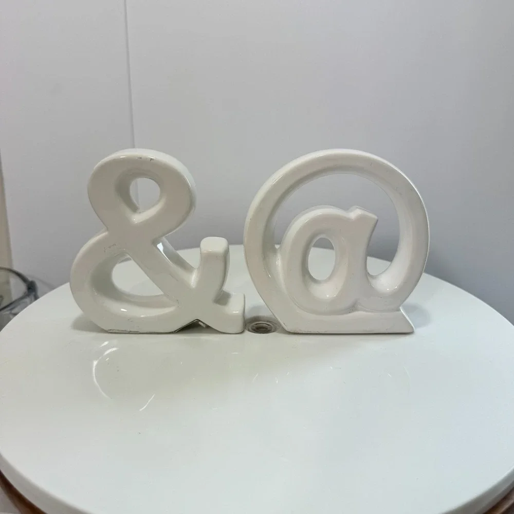White Ceramic Ampersand At Sign Decor Set Tabletop Typographic Figurine Symbols